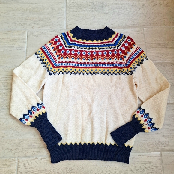 DANNIT Denmark Fair Isle Yoke Hand Knitt Wool Sweater Womans - Picture 2 of 7